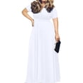 thumbnail image 1 of YVH Women's Plus Size Dress Solid V-Neck Short Sleeve Plus Size Evening Party Maxi Dress White L, 1 of 6