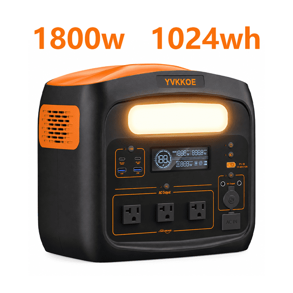 YVKKOE Portable Power Station 1800W 1024Wh LiFePO4 Solar Generator with UPS, Fast Charging, 110v, Lightweight 26.6lbs for Home Blackout Backup, Camping, RV, Tailgating and Outdoor Emergency
