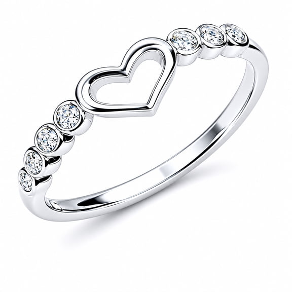 YVLSS 925 Sterling Silver Open Heart Ring - Engagement Band with Cubic Zirconia