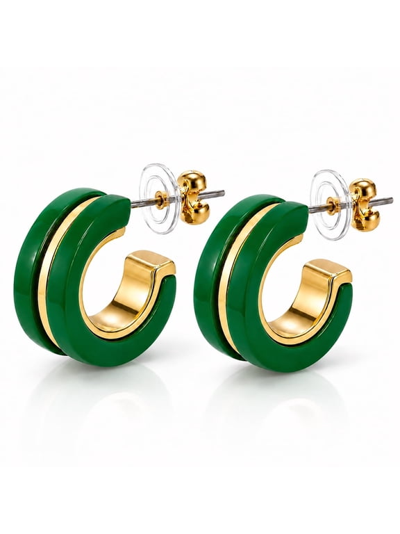 Elevate Hoop Earrings for Women - Acetate 14K Gold Plated, Emerald Green