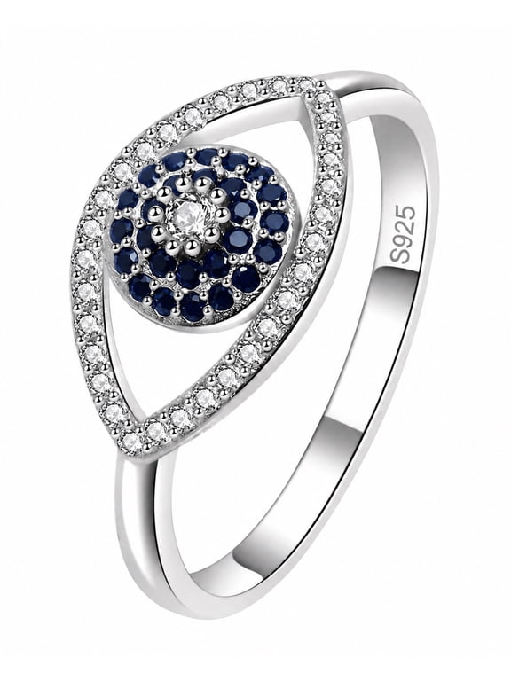 Evil Eye Ring for Women, Blue Evil Eye Design, Silver Ring, Fashion Jewelry