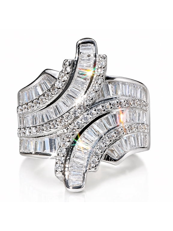 Women's Baguette and Pavé CZ Seraphina Statement Ring