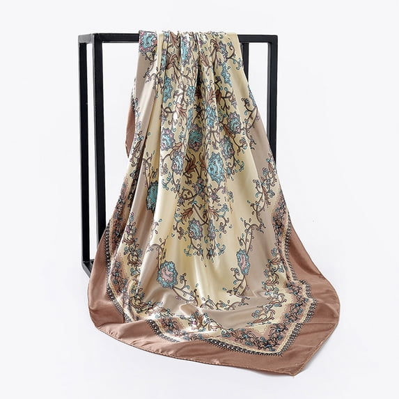 YVNAURA 90x90cm Point Printing Scarf for Women Retro Vintage Satin Square Shawl Wrap Lightweight Silky Soft Multipurpose Head Scarf Neck Scarf Hair Bandana Fashion Gift, Khaki,One Size