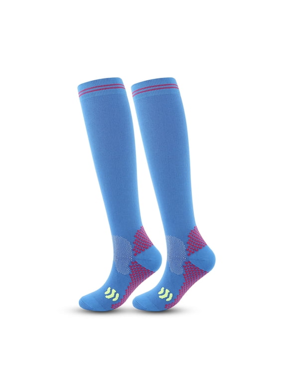 Athletic Compression Socks for Men Women 20-30 mmHg Graduated Support for Running Cycling Travel Leg Fatigue Relief Breathable UniKnee High Stockings Multi-Pack Gift, Blue,L