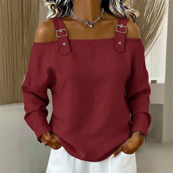 YVNAURA Blue Vintage Shirt Women Retro Lapel Blouse Single Breasted Cropped Slim Fit Top Irregular Hem Long Sleeve Button Down Lightweight Summer 2026 Fashion, Wine,S