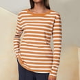 thumbnail image 1 of YVNAURA Boat Neck Striped Long Sleeve T Shirts for Women Loose Fit Casual Basic Pullover Tees Lightweight Soft Stretchy Fall Layering Everyday Wear Breton Nautical Top, Orange,L, 1 of 5