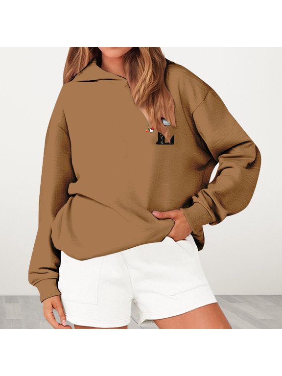 Christmas Lights Small Chest Print Pullover Hoodie Women Minimal Elf Hand Letter L Graphic Sweatshirt Oversized Casual Holiday Party Winter Top, Coffee,L