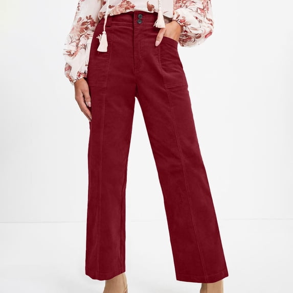 YVNAURA Corduroy Pants for Women High Waisted Straight Leg Trousers with Pockets Elastic Waist Drawstring Loose Comfy Casual Pants Fall Winter Work S-XXL, Wine,S