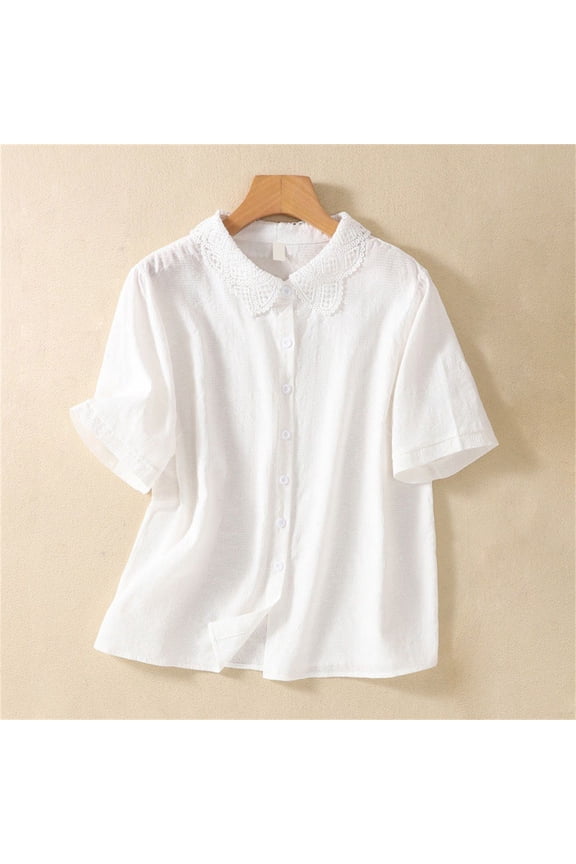 Cottagecore Aesthetic Womens Peasant Blouse Vintage Floral Embroidery Long Sleeve Button Up Shirts Organic Cotton Blend Lagenlook Tunic Tops, White,XXL