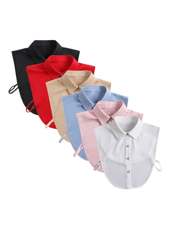 Cotton Detachable Ruffle Collar Blouse for Women False Collar Half Shirt with Elastic Adjustable Fit Button Front Removable Dickey Collar for Work Office Casual Gift, Red,One Size