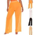 thumbnail image 1 of YVNAURA Crochet Beach Cover Up Pants for Women Wide Leg Swimsuit Cover Ups Elastic Drawstring Waist Breezy Mesh Pants Summer Resort, Orange,L, 1 of 5