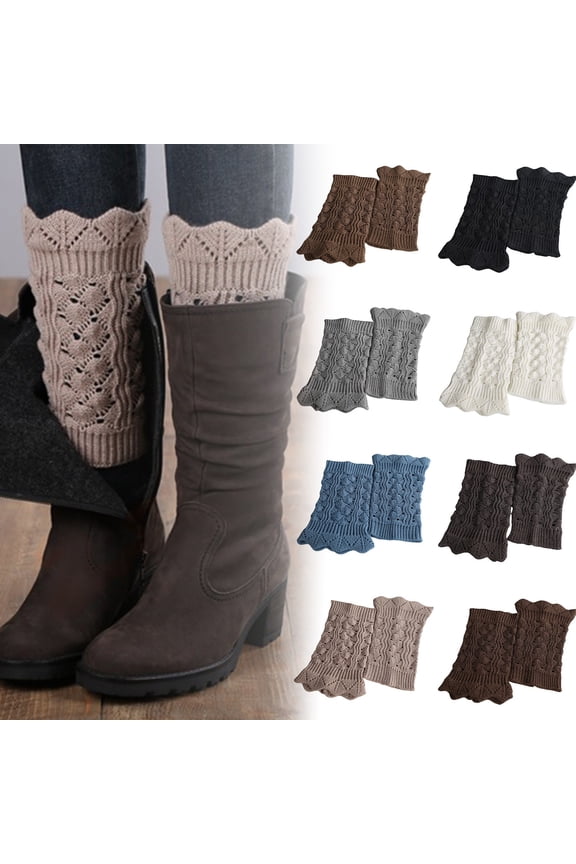 Crochet Boot Cuffs for Women Lace Trim Knitted Short Leg Warmers Stretchy Soft Lightweight Boot Topper Socks One Size Winter Fall Party Gift for Women, Black,One Size