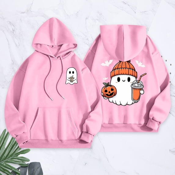 YVNAURA Cute Funny Halloween Pumpkin Graphic Sweatshirt for Women Crewneck Long Sleeve Oversized Loose Fit Pullover Fall Party Spooky Season Top 1 Pack, Pink,M