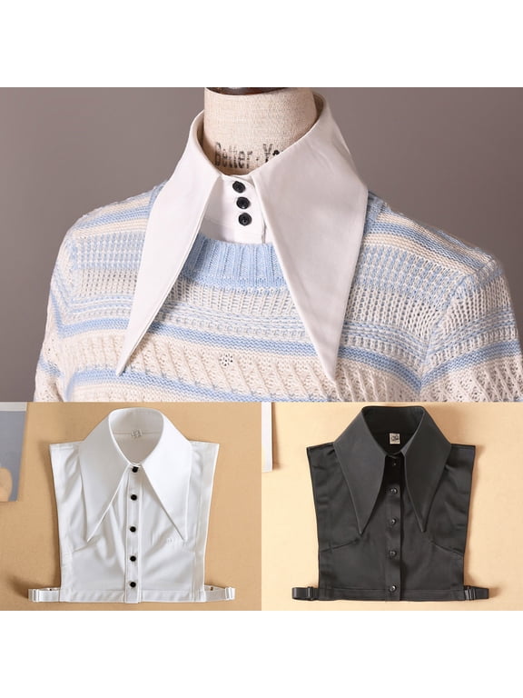 Detachable Collar Shirt for Women Cotton False Collar Blouse Half Shirt with Elastic Adjustable Sides Button Front Removable Dickey Collar for Work Casual Gift, White,One Size