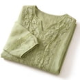 thumbnail image 1 of YVNAURA Ethnic Embroidered Blouses for Women Cotton Linen 3/4 Sleeve V Neck Button Down Loose Fit Tunic Tops Lightweight Breathable Summer Shirts Boho Casual Tee, Green,XXXXXL, 1 of 2