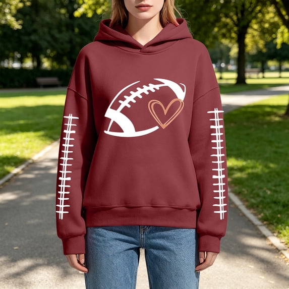 YVNAURA Fall 2026 Plus Size Fleece Hoodie for Women Football Sweatshirt Pullover with Pocket Oversized Hooded Sweater Cozy Game Day Casual Long Sleeve Top, Wine,M
