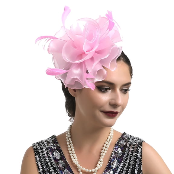 YVNAURA Fascinator Hat for Women Tea Party Wedding Cocktail Mesh Hair Clip Headband Vintage 1920s Derby Pillbox Flower Headpiece Dual Wear Church One Size, Pink,One Size