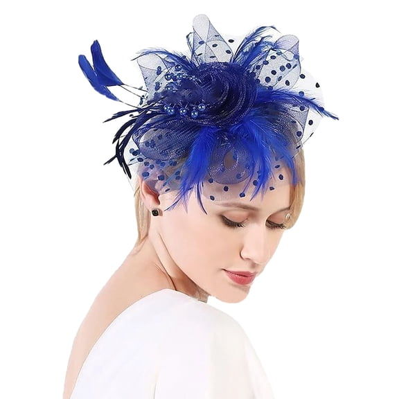YVNAURA Fascinator Hats for Women Tea Party Hat Derby Headwear with Flower Mesh Veil and Headband for Wedding Cocktail Church Spring Event, Blue, One Size