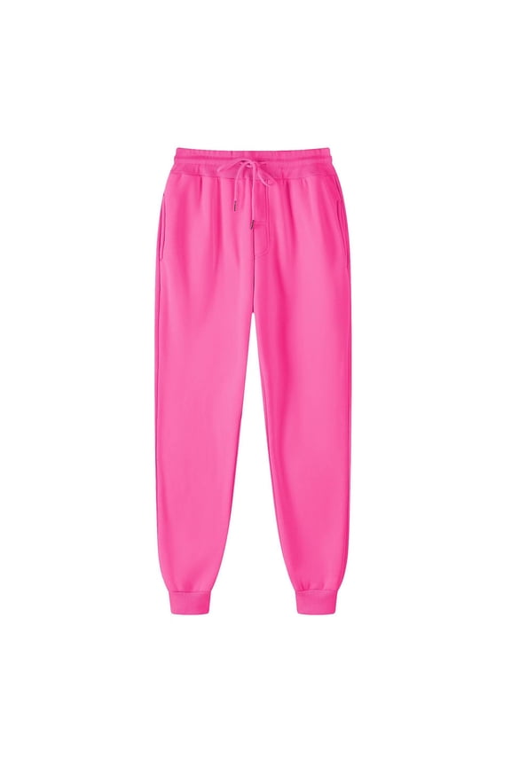 Fleece Lined Winter Joggers for Women High Waisted Sweatpants with Pockets Warm Thick Athletic Pants Thermal Casual Lounge Trousers Drawstring Elastic Waist S-XXL, Hot Pink,XL