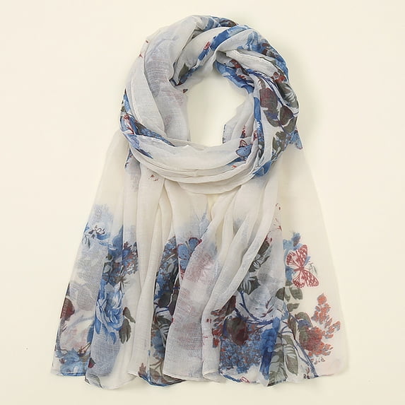 YVNAURA Floral Long Scarf for Women Muslim Headscarf Thin Summer Silk Feel Scarf Soft Lightweight Breathable Hijab Wrap Ladies Printed Head Scarf for Daily Travel Office, White,One Size