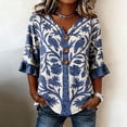 thumbnail image 1 of YVNAURA Floral V Neck Blouse for Women 3/4 Sleeve Button Down Loose Fit Top 2026 Spring Summer Dressy Casual Shirt Lightweight Breathable Art Flower Print Tunic for Vacation, Navy, S, 1 of 4