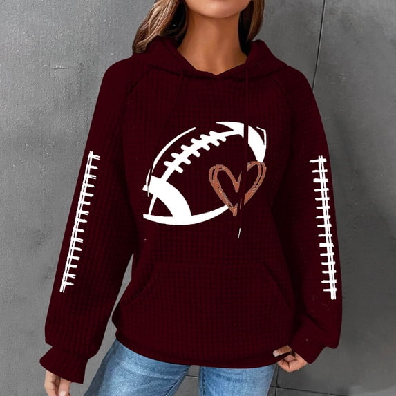 YVNAURA Football Graphic Knit Sweatshirt for Women Game Day Pullover Long Sleeve Crewneck Sweater Fall Season Top Casual Sporty Pullover Fan Apparel, Wine,S