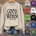 thumbnail image 1 of YVNAURA Funny Good Witch Sweatshirt for Women Most of The Time Letter Print Pullover Crewneck Long Sleeve Relaxed Fit Halloween Witchy Humor Casual Fall Spooky Top 1 Pack, Beige,L, 1 of 4