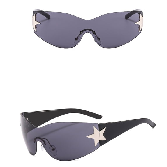 YVNAURA Futuristic Star Wrap Around Sunglasses for Men Women Under $8 Rimless Cycling Glasses with UV400 Protection Fashion Sport Shades for Running Driving Outdoor Sports