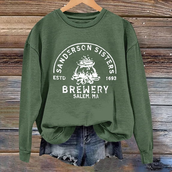 YVNAURA Halloween Graphic Letter Print Pullover Sweatshirt for Women Crewneck Long Sleeve Oversized Relaxed Fit Vintage Spooky Season Casual Fall Top 1 Pack, JN,S