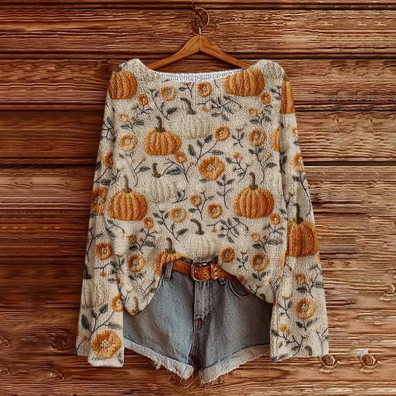 YVNAURA Halloween Pullover Sweater for Women Plus Size Pumpkin Witch Graphic Knit Top Loose Fit Crew Neck Long Sleeve Casual Fall Winter Spooky Season Shirt 1 Pack, Pink,XXXL