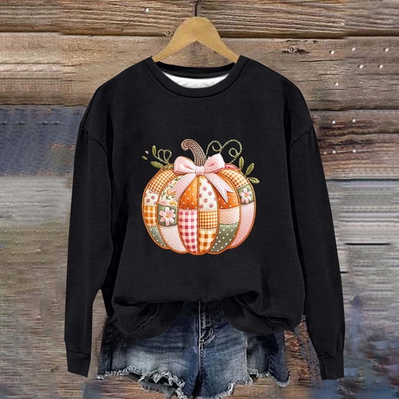 YVNAURA Halloween Sweatshirt for Women Letter Graphic Crewneck Pullover Oversized Long Sleeve Round Neck Funny Spooky Season Fall Casual Top Vintage Print 1 Pack, Black,XXL