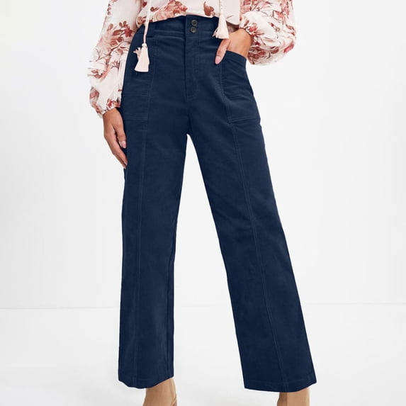 YVNAURA High Waisted Corduroy Pants for Women Straight Leg Loose Trousers with Pockets Elastic Drawstring Waist Comfy Casual Pants Fall Winter Work S-XXL, Navy,S