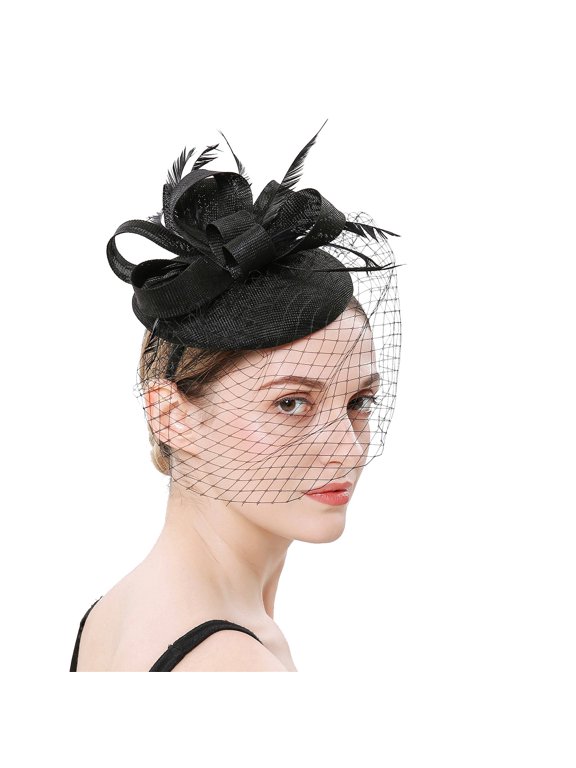 Ladies Derby Hair Clip Fascinator Pillbox Organza Flower Veil Hat For Derby Derby Tea Party Wedding Cocktail Church, Black, One Size