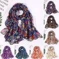 thumbnail image 1 of YVNAURA Lightweight Floral Scarf for Women Long Soft Silk-Like Spring Summer Printed Shawl Wrap Sunscreen UV Protection Beach Scarf Casual Travel Gift, Navy,One Size, 1 of 3