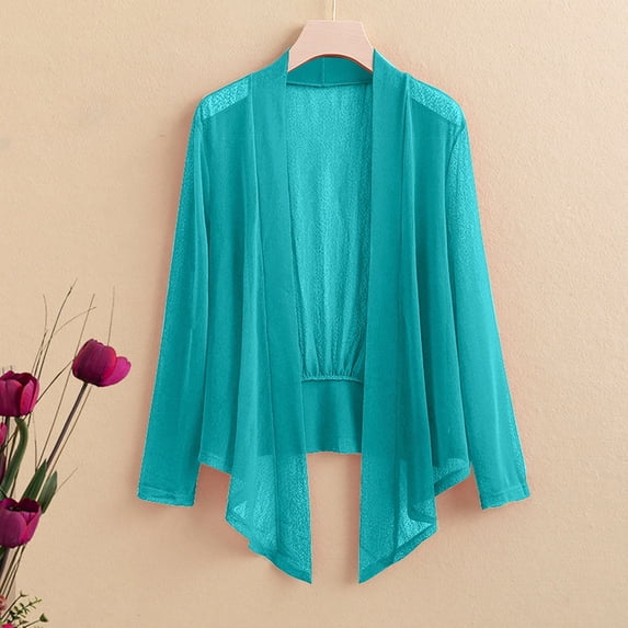 YVNAURA Lightweight Open Front Cardigan for Women Stretchy Long Sleeve Knit Sweater with Pockets Soft Draped Casual Layering Cardigan Spring Fall, Sky Blue,5XL