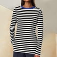 thumbnail image 1 of YVNAURA Loose Fit Boat Neck Tops for Women Striped Long Sleeve Shirts Casual Basic Pullover Tees Lightweight Soft Stretchy Fall Layering Everyday Wear Breton Nautical Style, Blue,M, 1 of 5