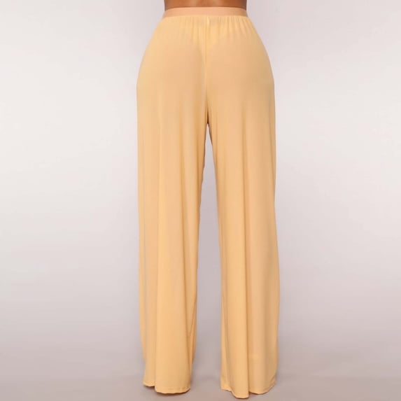YVNAURA Mesh Beach Cover Up Pants for Women Wide Leg Swimsuit Cover Ups Elastic Waist Breezy Sheer Swimwear Pants Summer Vacation, Yellow,L