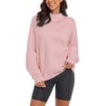thumbnail image 1 of YVNAURA Mock Neck Sweatshirts for Women Oversized Drop Shoulder Long Sleeve Pullover Tops Side Slit Loose Fit Cozy Fleece Casual Work Fall Winter Tunic Shirts, Pink,XXL, 1 of 3