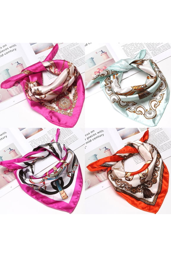 Multi Purpose Bandana Gift Set for Women 4 Pack Satin Silk Feel Head Wrap Scarf Protective Hair Coverage Headband Turban Scarf for Sleeping Daily Wear Travel, multicolor1,One Size