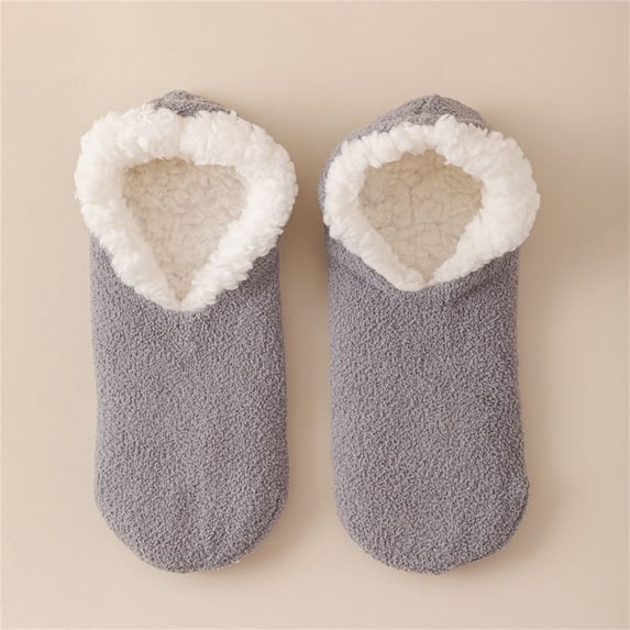 YVNAURA Non Slip Floor Socks for Women 1 Pair Warm Thick Lambswool Plush Slipper Socks Fleece Lined Cozy Fuzzy Home Bed Socks Winter House Socks Gift, Grey,One Size