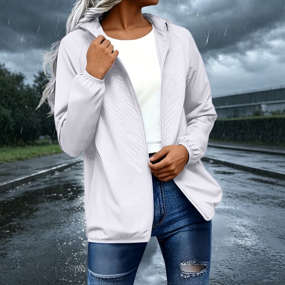 YVNAURA Packable Waterproof Raincoat for Men Women Lightweight Hooded Breathable Windbreaker Outdoor Rain Jacket for Hiking Fishing Camping Travel Sizes S-4X, White,XL