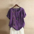 thumbnail image 1 of YVNAURA Plus Size Bohemian Blouse Women‘s Floral Embroidered Top Short Sleeve Boho Shirt Loose Fit Casual Tunic Spring Summer 2026 Vacation Beach Cover Up, Purple,M, 1 of 4