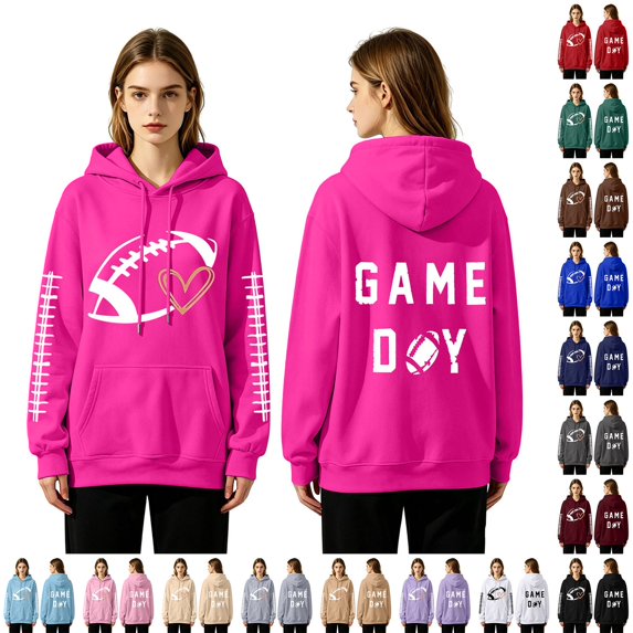 YVNAURA Plus Size Hoodies for Women Football Sweatshirts Hooded Pullover with Pockets Fall Fashion 2026 Fleece Sweaters Oversized Comfy Game Day Pullover Top, Hot Pink,L