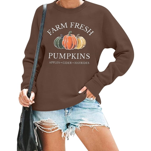 YVNAURA Pumpkin Graphic Happy Fall Yall Sweatshirt for Women Crewneck Long Sleeve Oversized Loose Fit Pullover Cute Fall Tops Cozy Thanksgiving Autumn Hoodie, Brown,XL