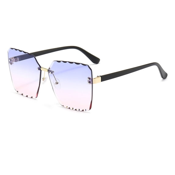 YVNAURA Rimless Round Polarized Sunglasses for Women No Border Frameless UV400 Protection Lightweight Fashion Shades Great for Outdoor Travel Shopping Driving, Blue,One Size