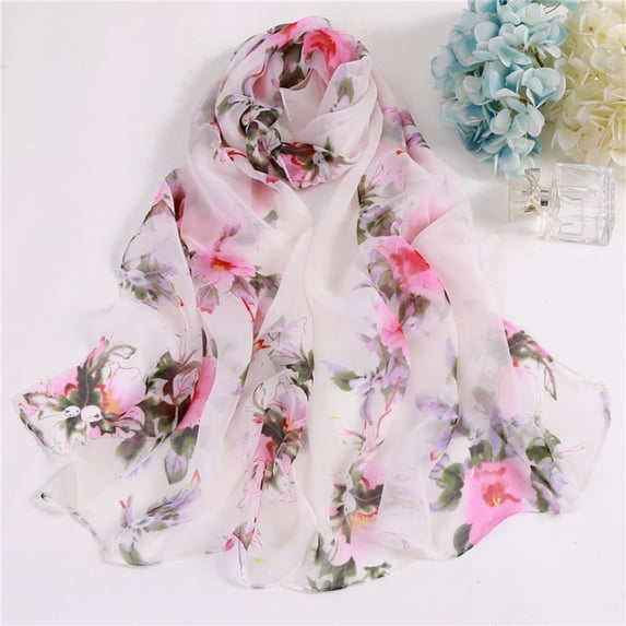 YVNAURA Scarfs for Women Lightweight Print Floral Pattern Scarf Shawl Fashion Spring Scarves Sun Blocking Shawls Wraps Soft Breathable Ladies Daily Travel Gift, White,One Size