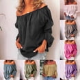 thumbnail image 1 of YVNAURA Off The Shoulder Tops for Women Summer Loose Fit Ruffle Hem Blouse Cold Shoulder Shirt Casual V Neck Elastic Smocked Going Out Cute Vacation Tee, Black,L, 1 of 5