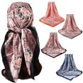 thumbnail image 1 of YVNAURA Square Silk Scarf Cotton Feel with Walnut Flowers Botanical Print Lightweight Soft Ladies Neck Scarf Head Wrap Hair Bandana for Daily Travel Spring Summer Gift, Black,One Size, 1 of 3