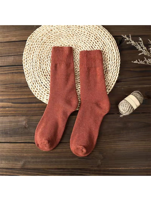 Thick Knitted Mid Calf Socks for Women 1 Pair Warm Thermal Crew Socks Soft Breathable Cotton Tube Socks Cozy Winter Boot Socks for Cold Weather, E,One Size