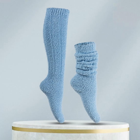 YVNAURA Thick Warm Winter Socks for Women Extra Thick Fleece Lined Cozy Crew Socks Thermal Cushioned Wool Blend Home Socks for Cold Weather Hiking Skiing Work Gift for Women, Sky Blue,One Size